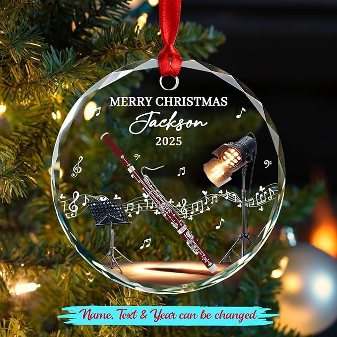 Musical Instrument Bassoon - Novelty Bassoon Instrument Glass Christmas Ornament,Text/Year/Name