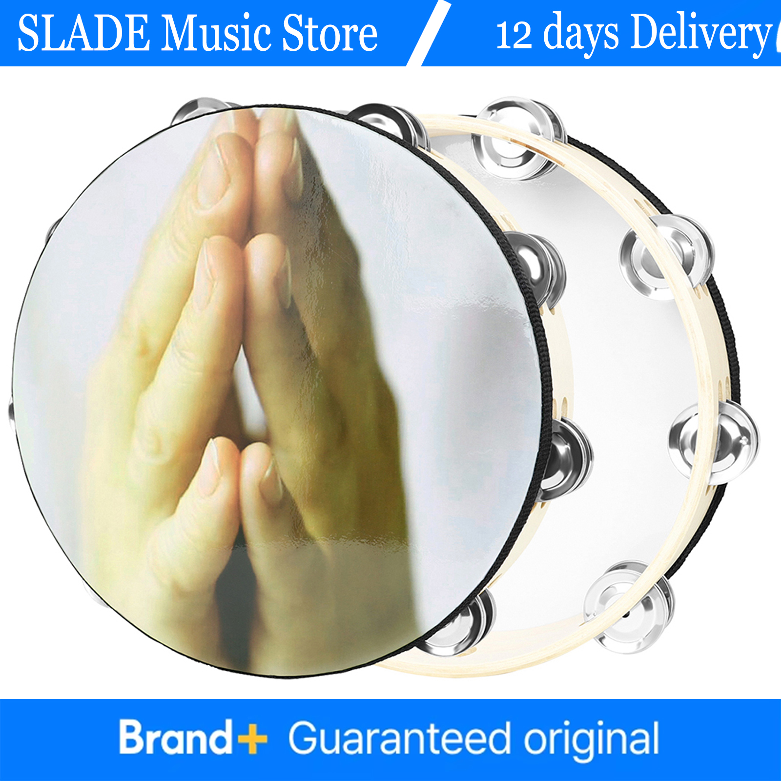Tambourine Hand Drum - 10 Inch Tambourine Wooden Tambourine Handbell