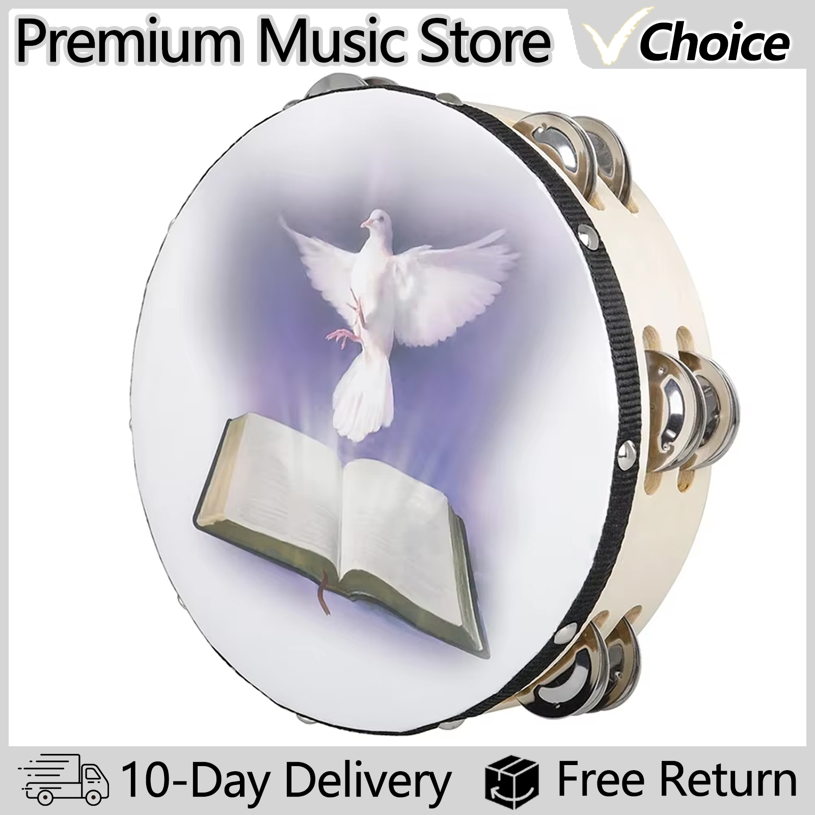 Tambourine Hand Drum - 8 Inch Tambourine Peace Pigeon Hand