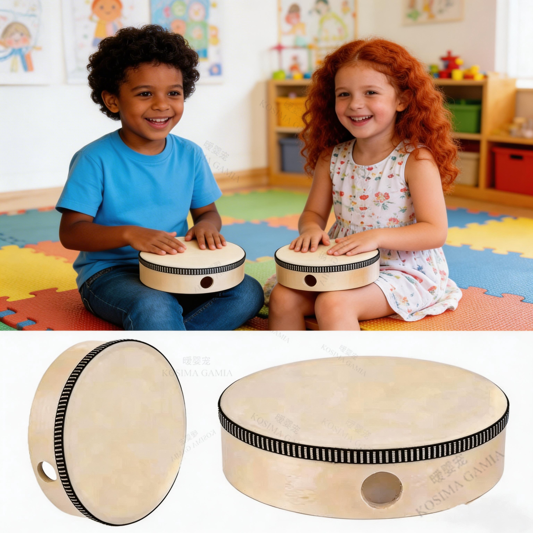 Musical Instruments Easy - 4/6Inch Wooden Hand Drum Handheld Wood