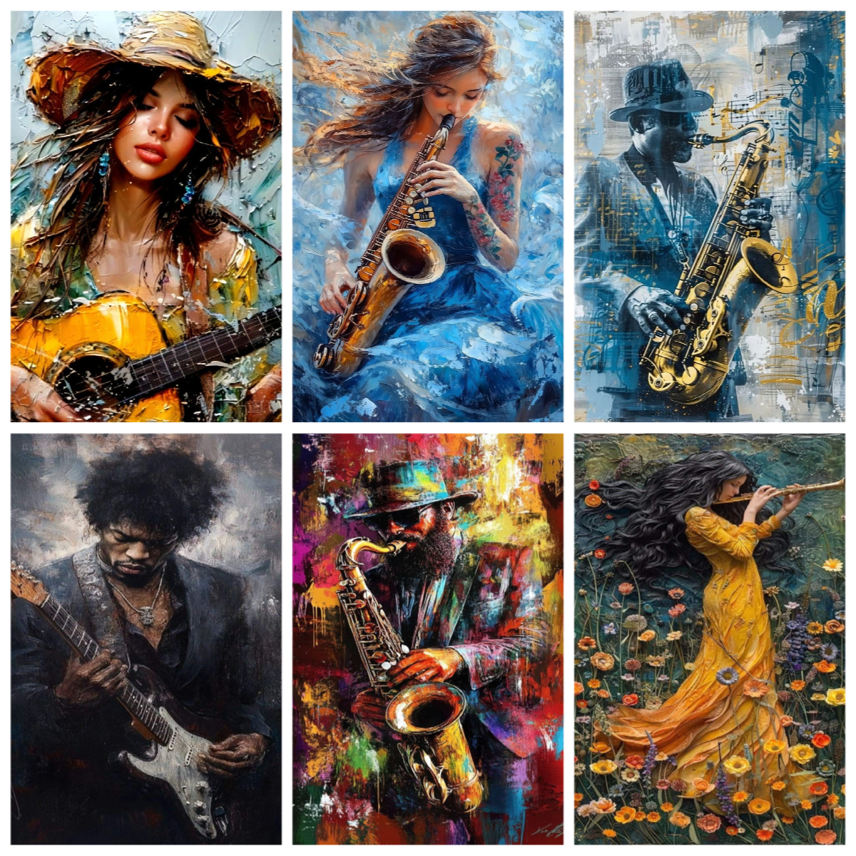 Musical Instrument Painting - Saxophone Piano Acrylic Digital Oil Painting