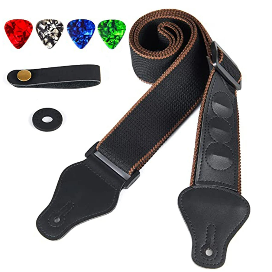 7Pcs/Set Guitar Strap Black PU - Musical Instrument Kit incelemesi ve fiyatı